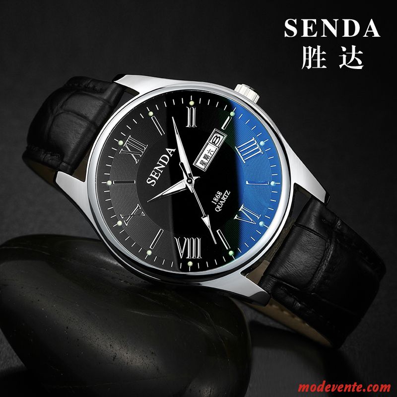 Montre Homme Simple Mode Loisir Ceinture Étanche Étudiant Bleu Noir