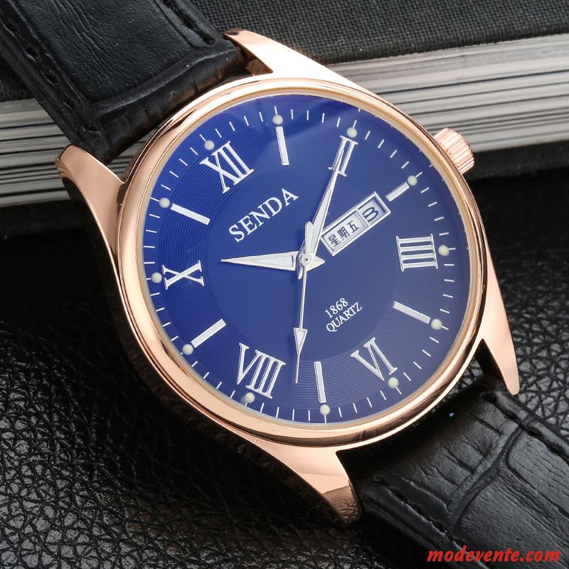 Montre Homme Simple Mode Loisir Ceinture Étanche Étudiant Bleu Noir