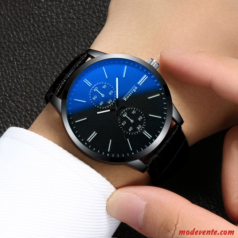 Montre Homme Simple Mode Loisir Ceinture Étanche Étudiant Bleu Noir