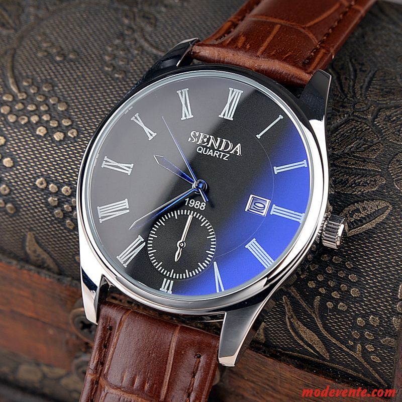 Montre Homme Simple Mode Loisir Ceinture Étanche Étudiant Bleu Noir