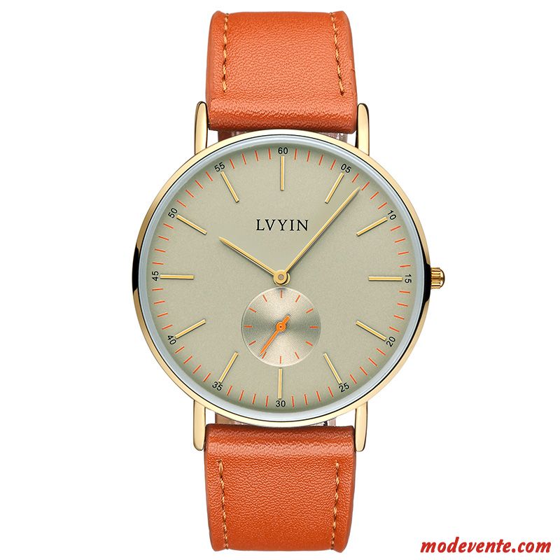 Montre Homme Simple Montre À Bracelet Ceinture Femme Tendance Mode Orange Vert Or Gris