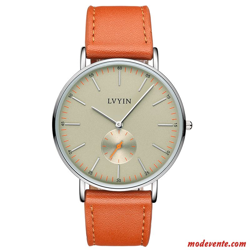 Montre Homme Simple Montre À Bracelet Ceinture Femme Tendance Mode Orange Vert Or Gris