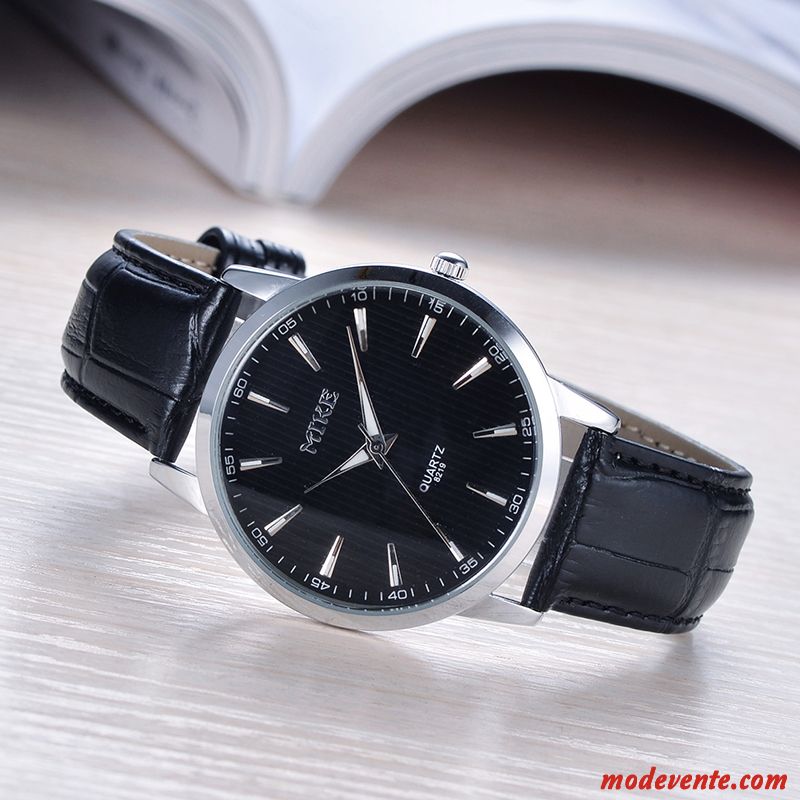 Montre Homme Simple Tendance Ultra Étanche Très Mince Mode Noir Argent