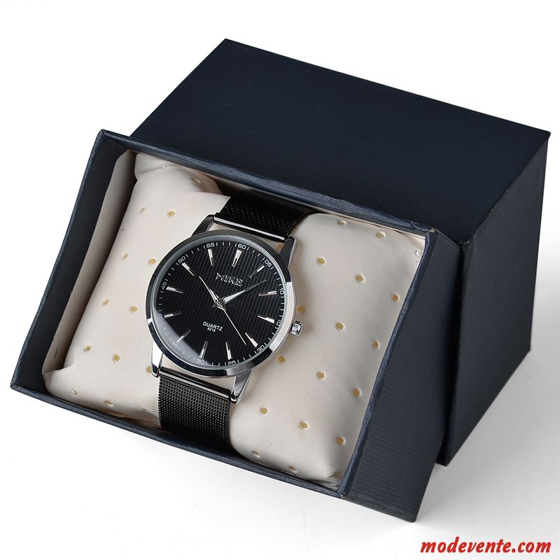 Montre Homme Simple Tendance Ultra Étanche Très Mince Mode Noir Argent