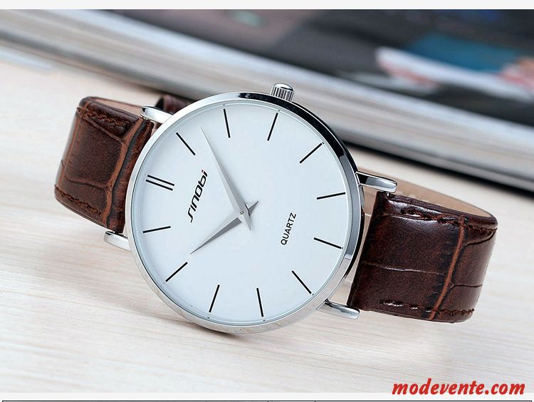 Montre Homme Simple Tendance Ultra Étanche Très Mince Mode Noir Argent