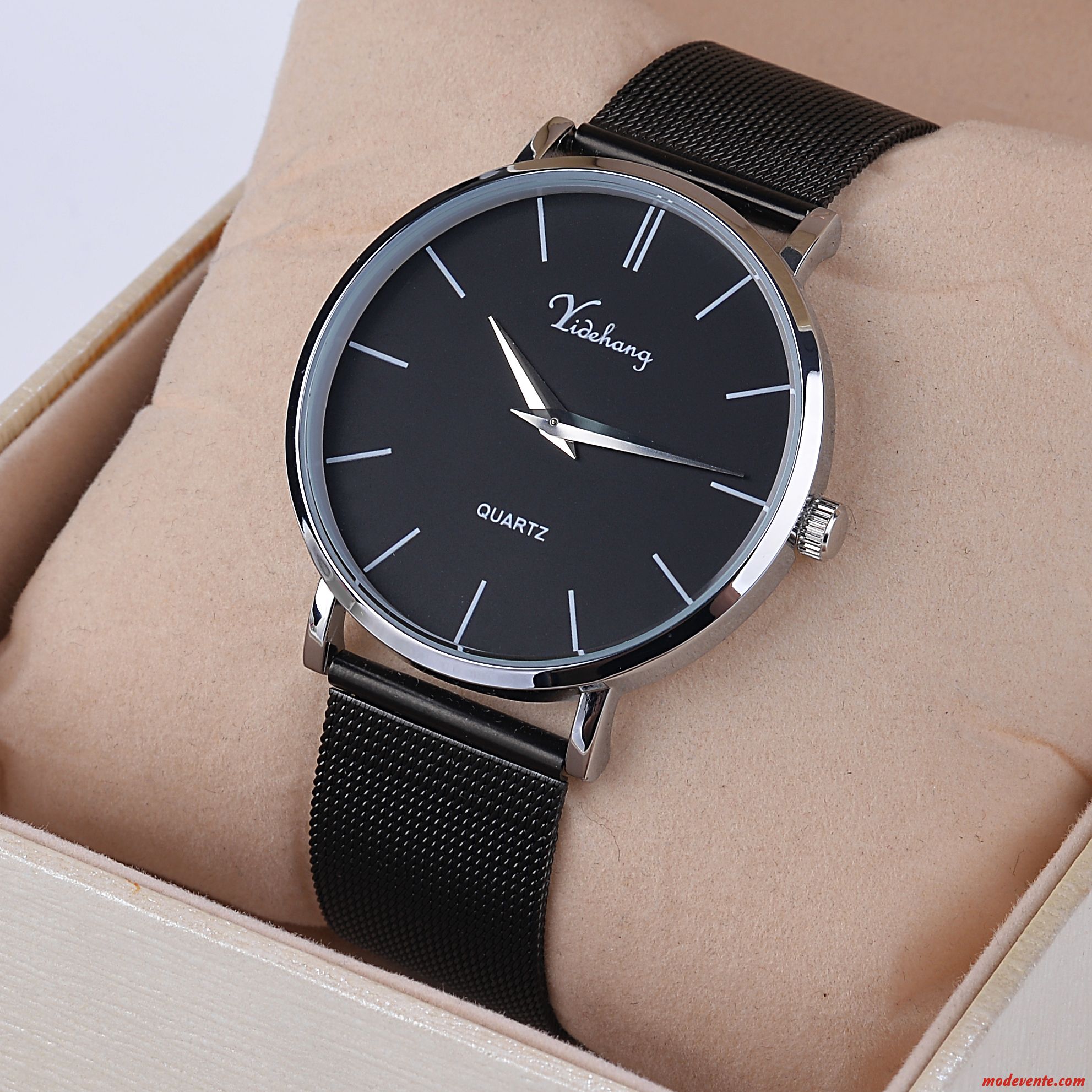 Montre Homme Simple Tendance Ultra Étanche Très Mince Mode Noir Argent