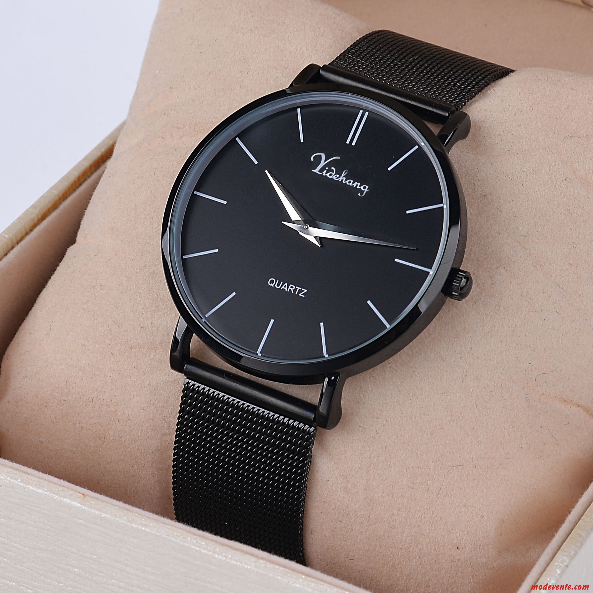 Montre Homme Simple Tendance Ultra Étanche Très Mince Mode Noir Argent