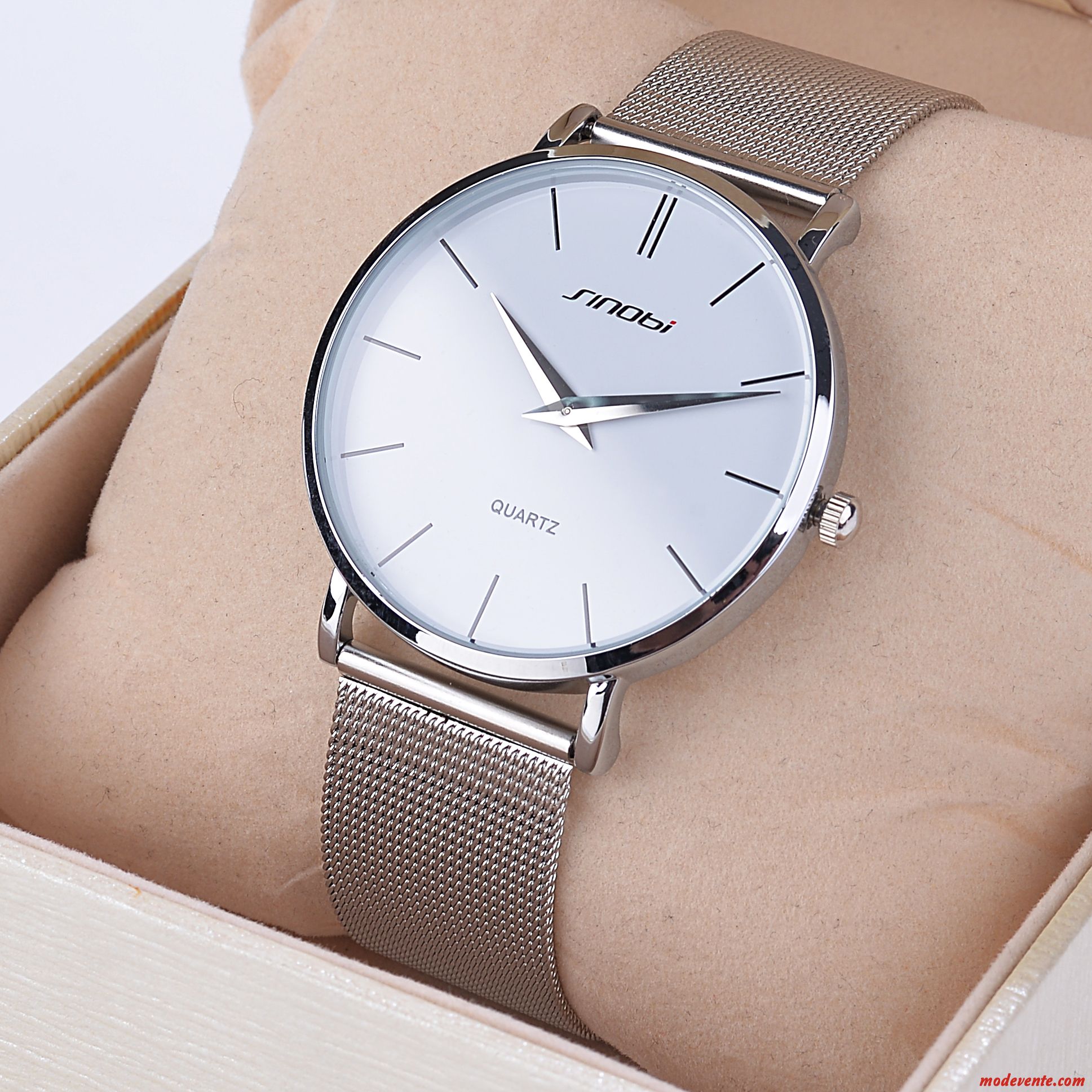 Montre Homme Simple Tendance Ultra Étanche Très Mince Mode Noir Argent