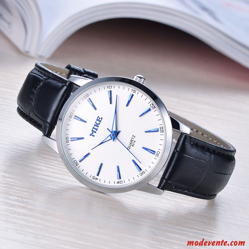 Montre Homme Simple Tendance Ultra Étanche Très Mince Mode Noir Argent