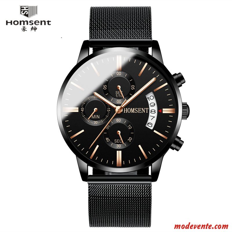 Montre Homme Sport Authentique Mode Calendrier Montre À Quartz Étanche Noir Argent