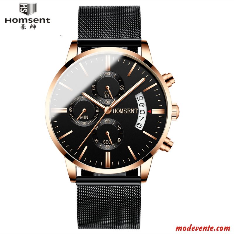 Montre Homme Sport Authentique Mode Calendrier Montre À Quartz Étanche Noir Argent