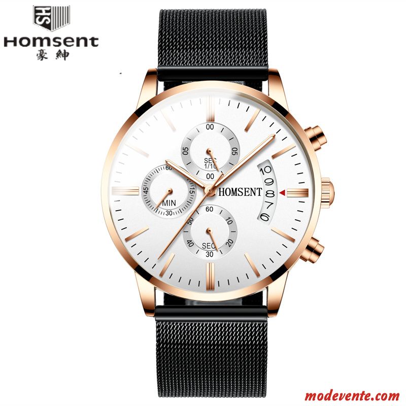 Montre Homme Sport Authentique Mode Calendrier Montre À Quartz Étanche Noir Argent