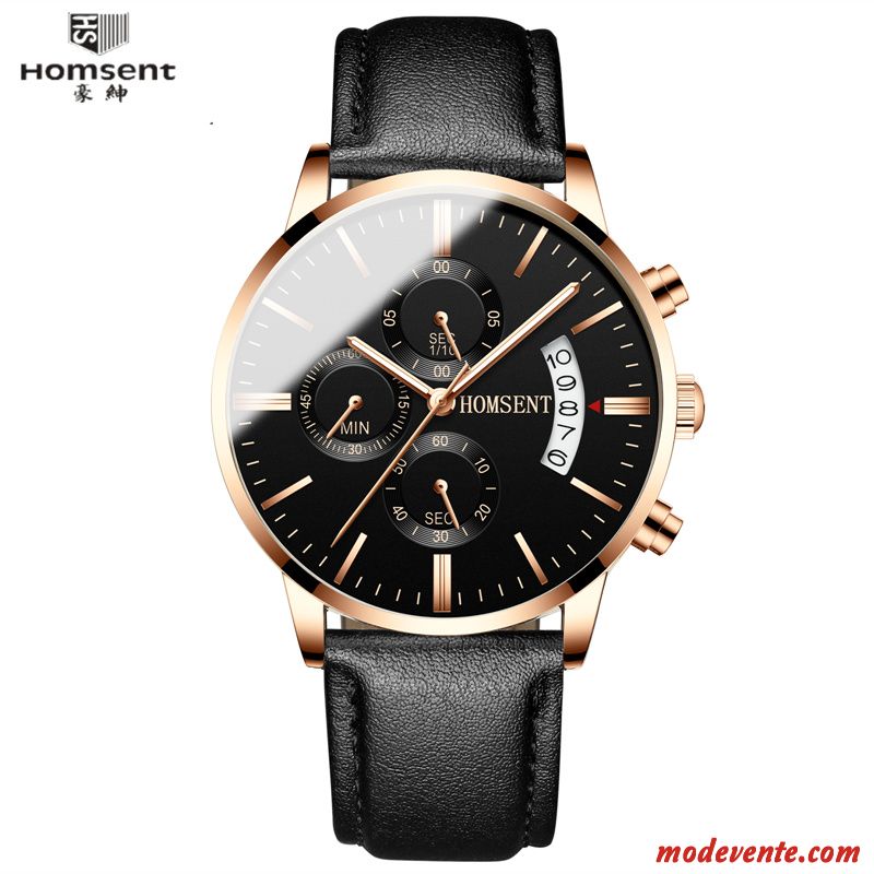 Montre Homme Sport Authentique Mode Calendrier Montre À Quartz Étanche Noir Argent