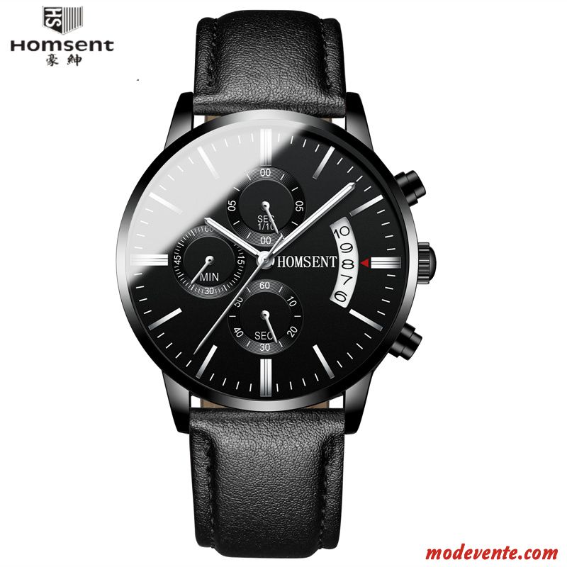 Montre Homme Sport Authentique Mode Calendrier Montre À Quartz Étanche Noir Argent