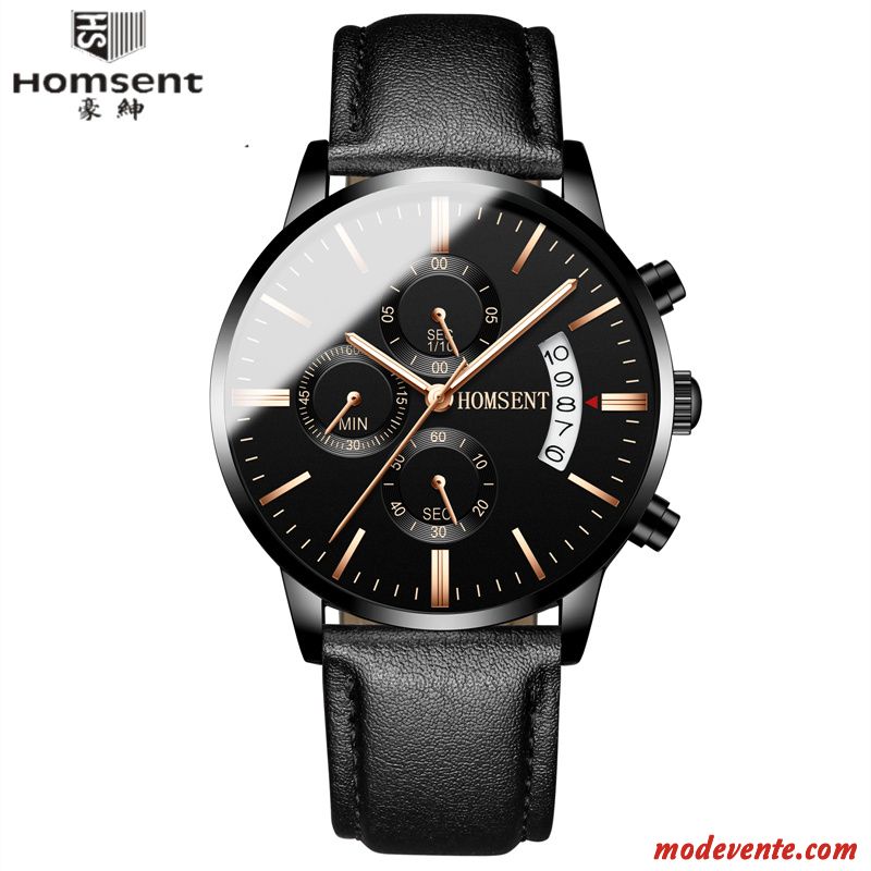 Montre Homme Sport Authentique Mode Calendrier Montre À Quartz Étanche Noir Argent