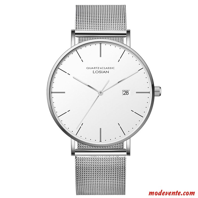 Montre Homme Tendance Authentique Le Nouveau Mode Loisir Étudiant Blanc Or