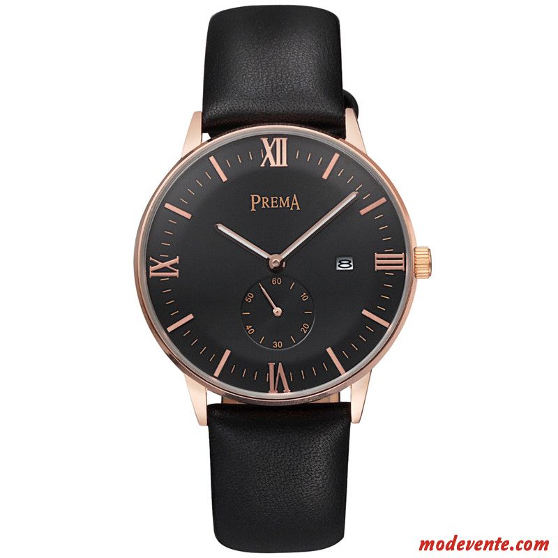 Montre Homme Tendance Calendrier Authentique Ceinture Loisir Montre À Bracelet Marron Or