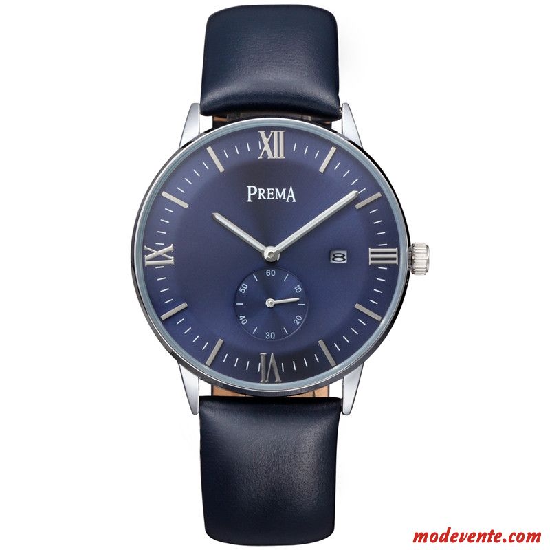 Montre Homme Tendance Calendrier Authentique Ceinture Loisir Montre À Bracelet Marron Or