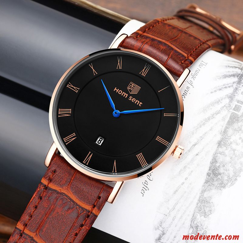 Montre Homme Tendance Le Nouveau Étanche Montre À Bracelet Mode Section Mince Rose Noir Or