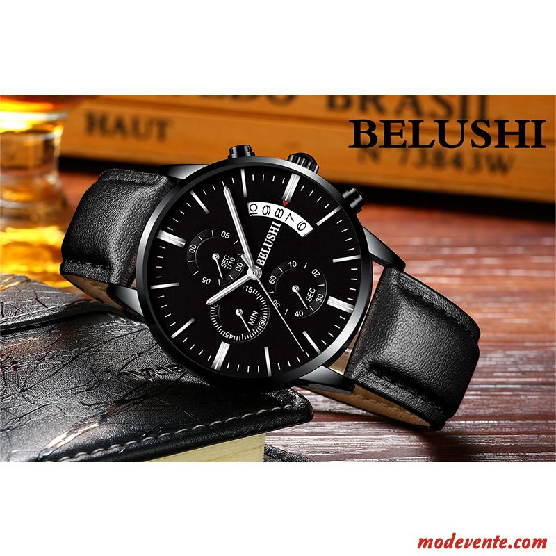 Montre Homme Tendance Montre À Quartz Authentique Étudiant Multifonctions Montre À Bracelet Noir Or