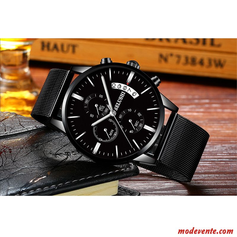 Montre Homme Tendance Montre À Quartz Authentique Étudiant Multifonctions Montre À Bracelet Noir Or