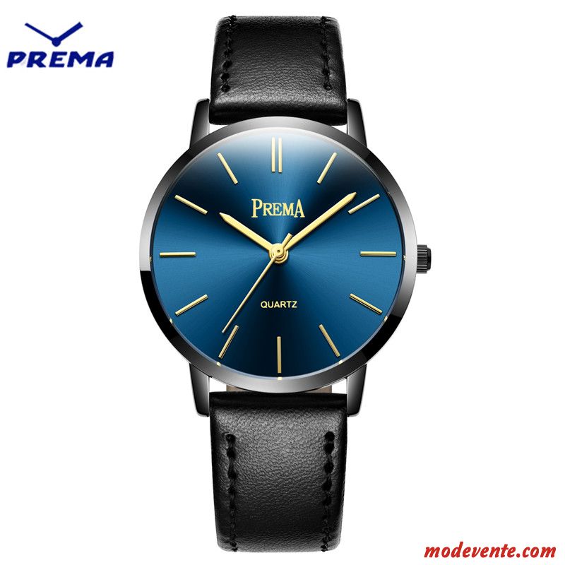 Montre Homme Très Mince Ceinture Cuir Véritable Simple Watchband Étudiant Noir