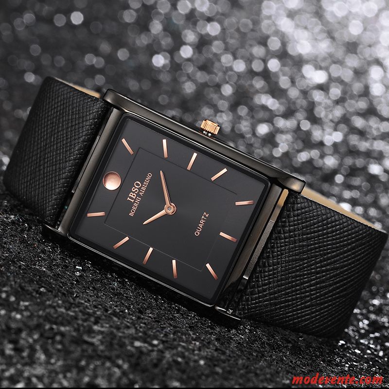 Montre Homme Très Mince Montre À Bracelet Longue Entreprise Loisir Simple Noir Or