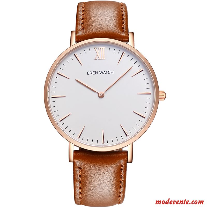 Montre Homme Étanche Authentique Tendance Personnalité Loisir Très Mince Rose Blanc Brun Or