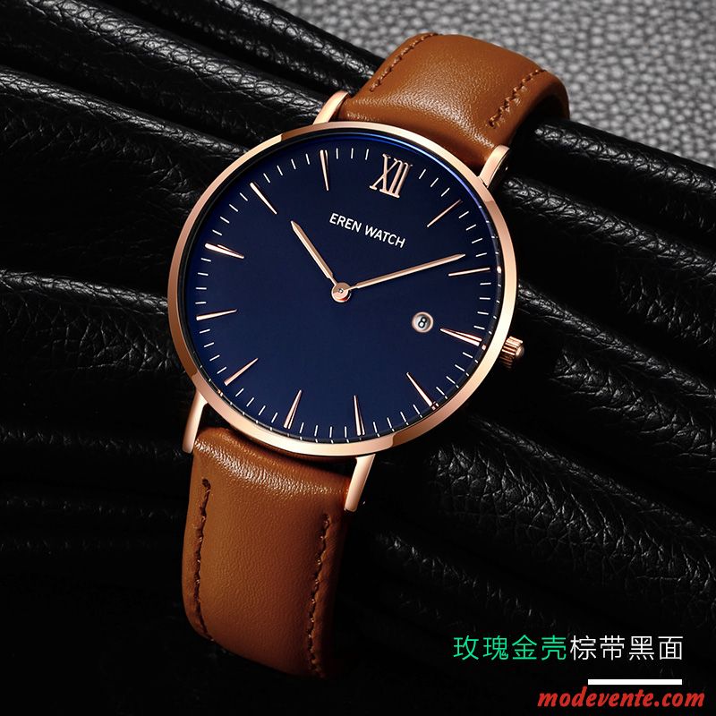 Montre Homme Étanche Authentique Tendance Personnalité Loisir Très Mince Rose Blanc Brun Or