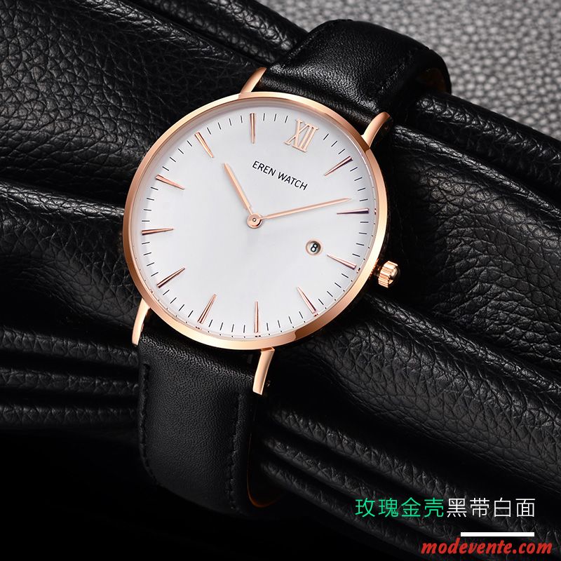 Montre Homme Étanche Authentique Tendance Personnalité Loisir Très Mince Rose Blanc Brun Or