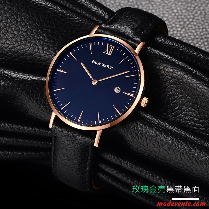 Montre Homme Étanche Authentique Tendance Personnalité Loisir Très Mince Rose Blanc Brun Or