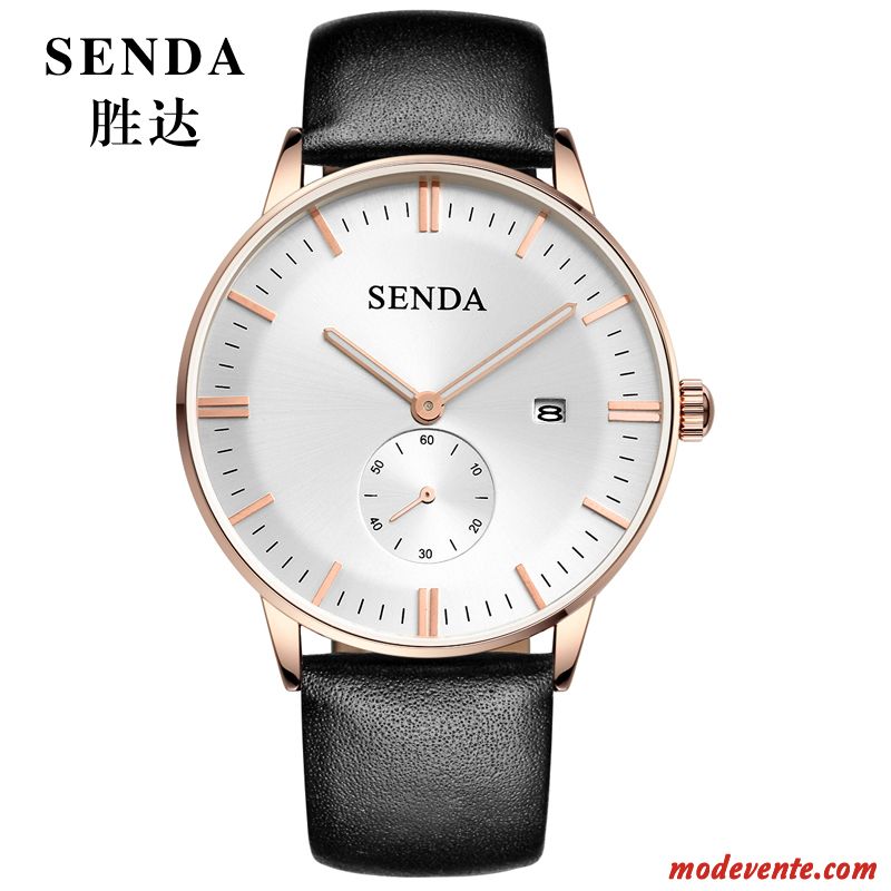 Montre Homme Étanche Simple Calendrier Authentique Ceinture Étudiant Noir Argent