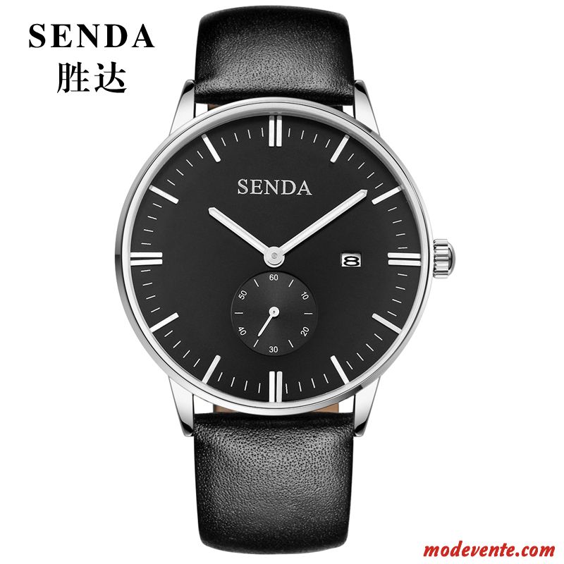 Montre Homme Étanche Simple Calendrier Authentique Ceinture Étudiant Noir Argent