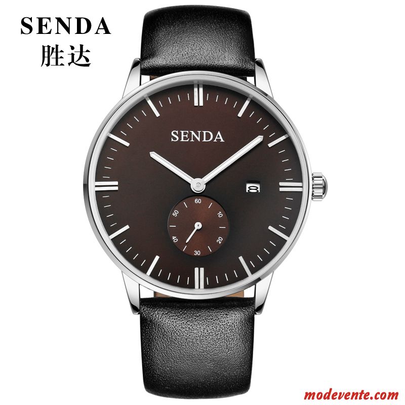 Montre Homme Étanche Simple Calendrier Authentique Ceinture Étudiant Noir Argent