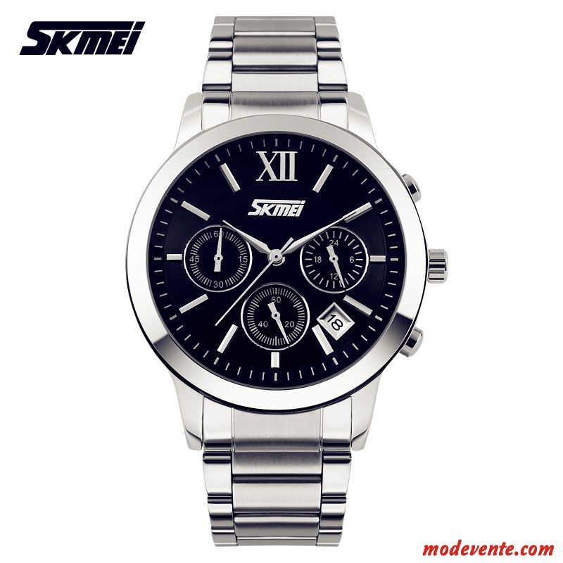 Montre Homme Étanche Tendance Authentique Ceinture Montre À Bracelet Multifonctions Noir