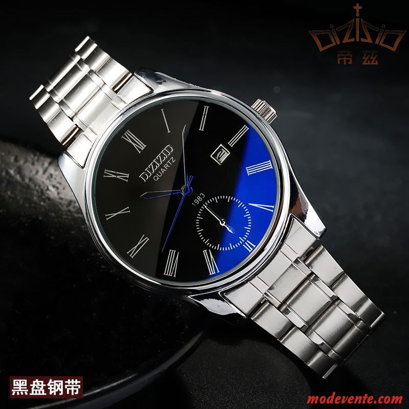 Montre Homme Étanche Très Mince Watchband Montre À Bracelet Calendrier Le Nouveau Bleu Noir