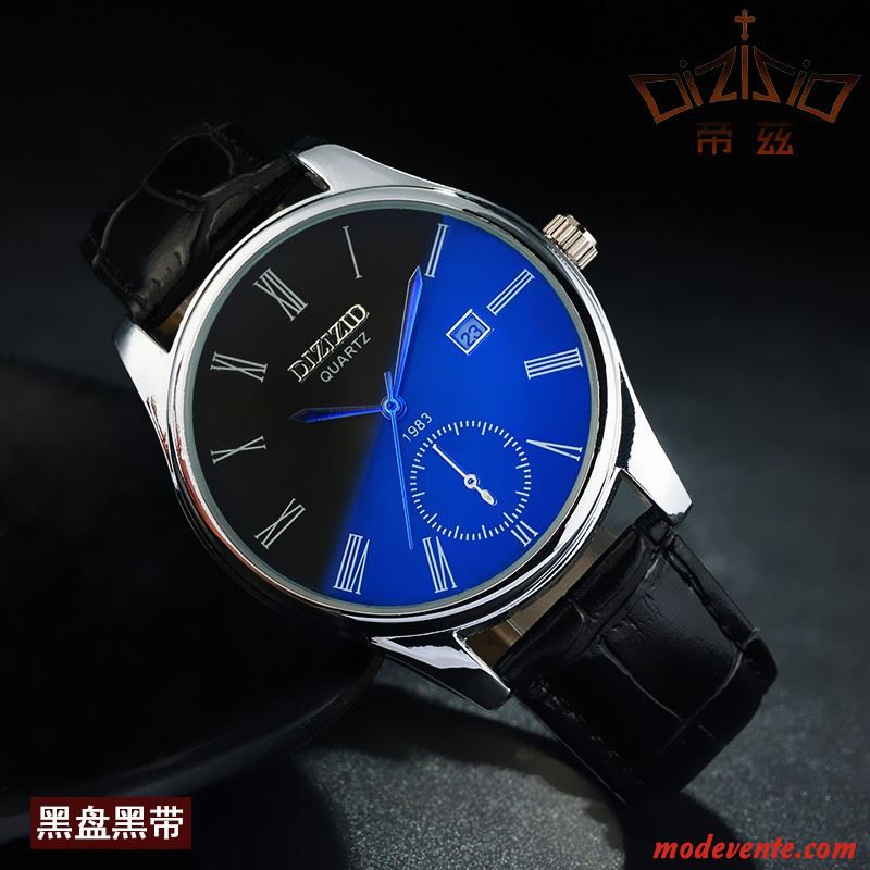 Montre Homme Étanche Très Mince Watchband Montre À Bracelet Calendrier Le Nouveau Bleu Noir
