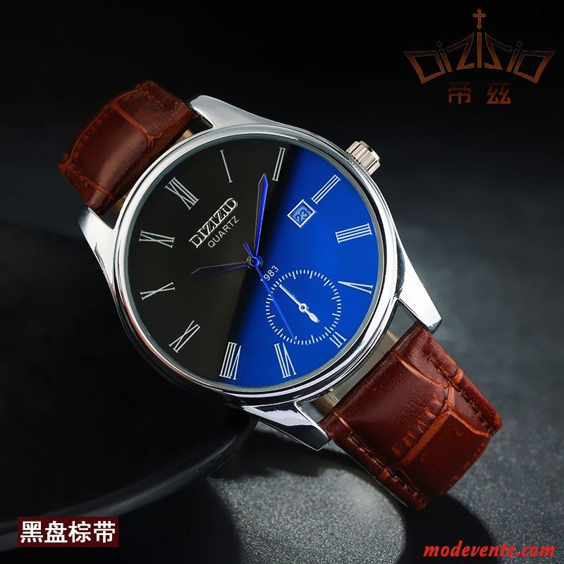 Montre Homme Étanche Très Mince Watchband Montre À Bracelet Calendrier Le Nouveau Bleu Noir