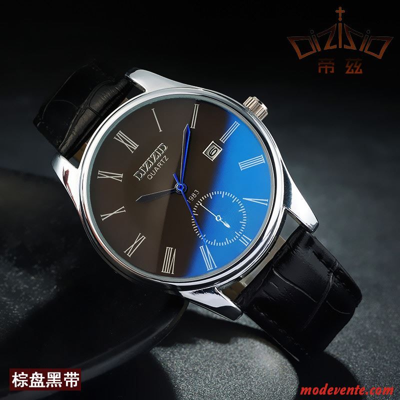 Montre Homme Étanche Très Mince Watchband Montre À Bracelet Calendrier Le Nouveau Bleu Noir