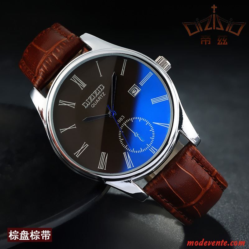 Montre Homme Étanche Très Mince Watchband Montre À Bracelet Calendrier Le Nouveau Bleu Noir