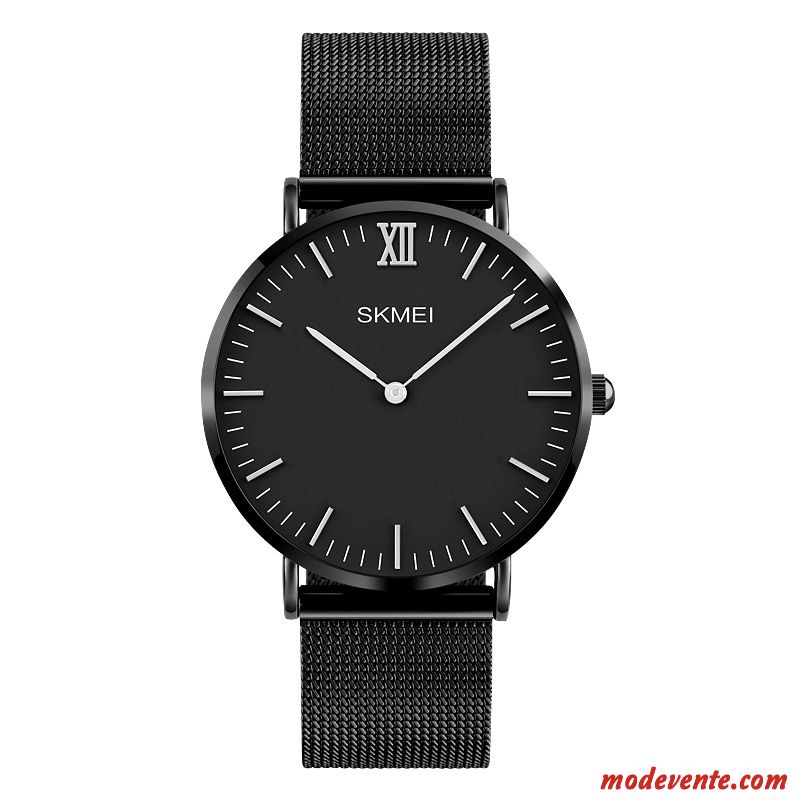 Montre Homme Étudiant Adulte Mode Montre À Bracelet Watchband Montre À Quartz Noir