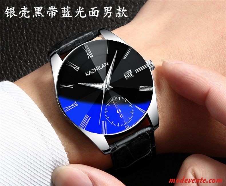 Montre Homme Étudiant Ceinture Très Mince Montre À Bracelet Le Nouveau Tendance Bleu Noir