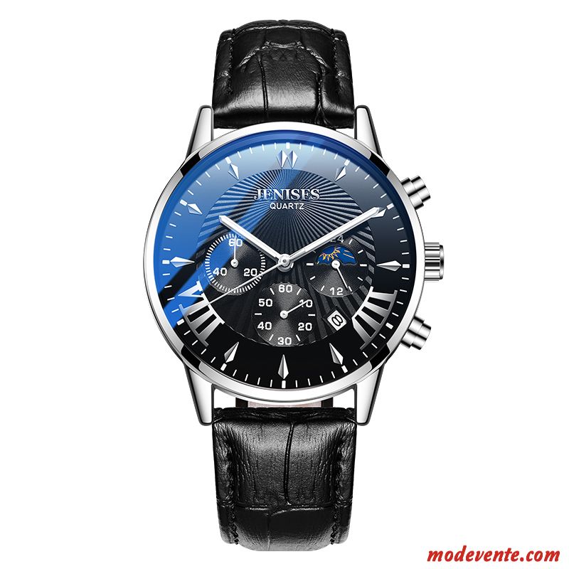 Montre Homme Étudiant Montre À Bracelet Tendance Réseau Étanche Automatique Bleu Noir Argent