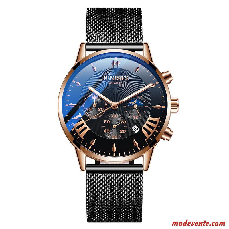 Montre Homme Étudiant Montre À Bracelet Tendance Réseau Étanche Automatique Bleu Noir Argent