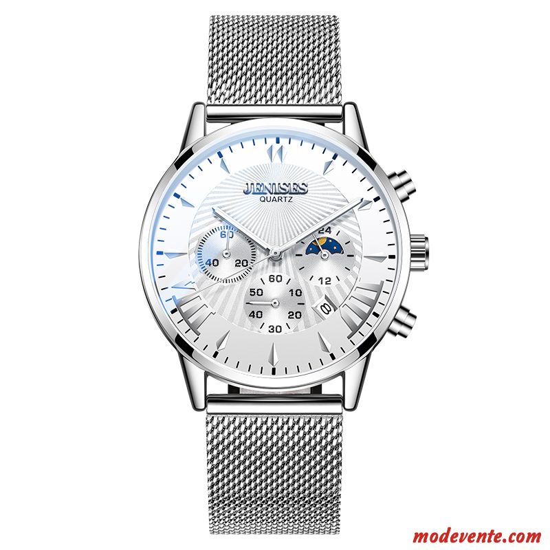 Montre Homme Étudiant Montre À Bracelet Tendance Réseau Étanche Automatique Bleu Noir Argent