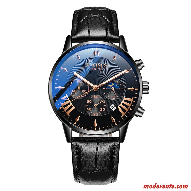 Montre Homme Étudiant Montre À Bracelet Tendance Réseau Étanche Automatique Bleu Noir Argent