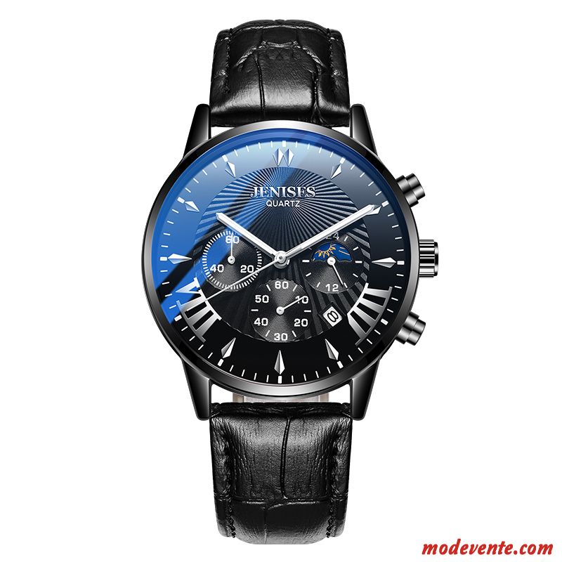 Montre Homme Étudiant Montre À Bracelet Tendance Réseau Étanche Automatique Bleu Noir Argent