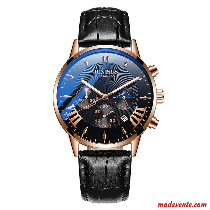 Montre Homme Étudiant Montre À Bracelet Tendance Réseau Étanche Automatique Bleu Noir Argent