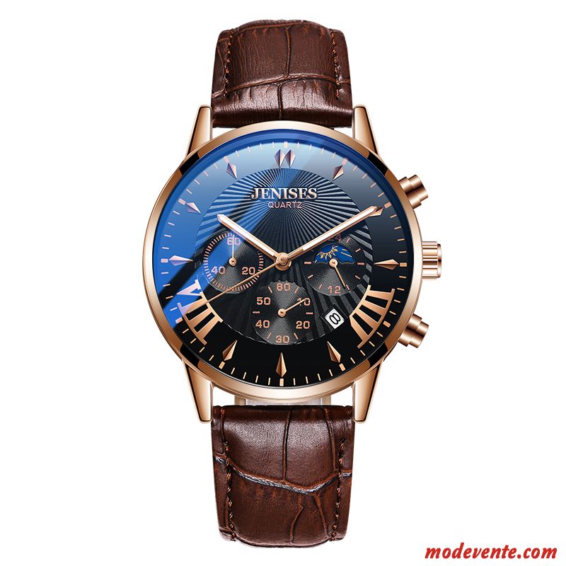 Montre Homme Étudiant Montre À Bracelet Tendance Réseau Étanche Automatique Bleu Noir Argent