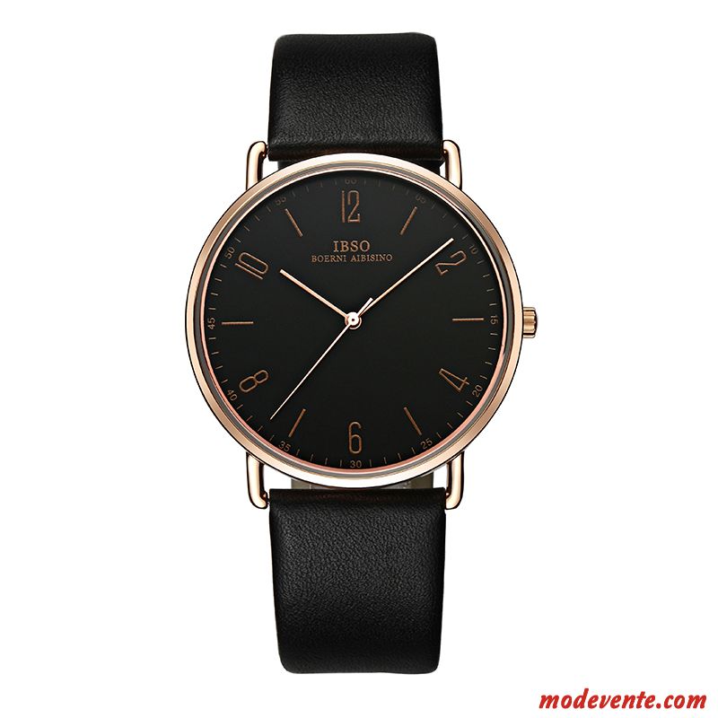 Montre Homme Étudiant Montre À Bracelet Tendance Simple Ceinture Rétro Noir